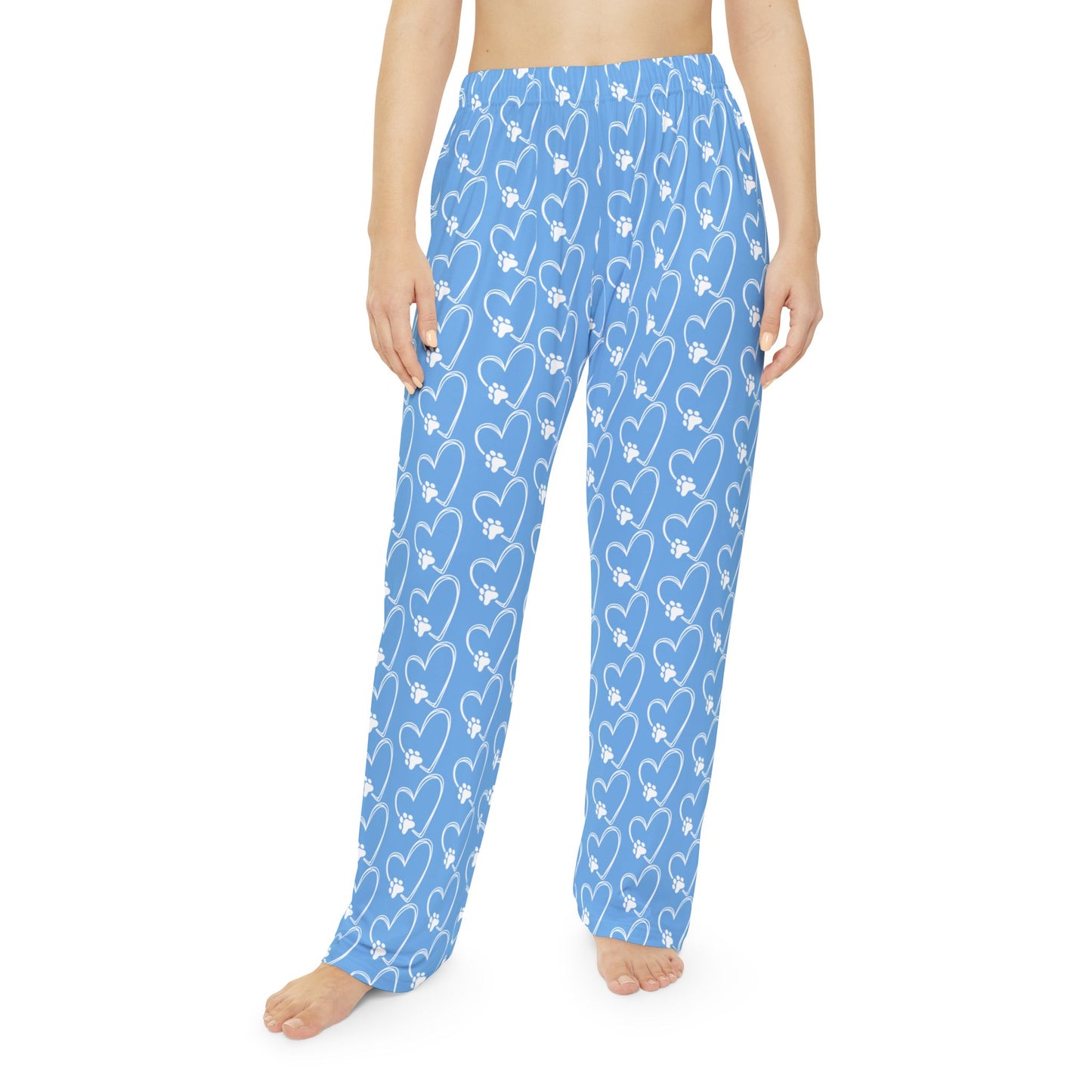 Cozy Paw & Heart Pattern Women's Pajama Pants - Perfect for Relaxing & Gifting - Dog Lovers
